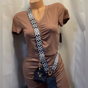 Black and White Guitar  Strap with purse charm adjustable